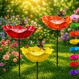 Blumenstecker VogelträNke,Blumen Gartenstecker VogelträNke,Gartenstecker Metall Blumen,BlumenträNke füR VöGel,Outdoor-Vogelfutterstation, Garten, Hof, Terrasse (Orange + Rot + Gelb)