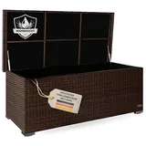 RS Trade Auflagenbox wasserdicht, Gartenbox, Aufbewahrungsbox Garten, Kissenbox Outdoor, Gartentruhe, große Gartenkiste für Polster, wetterfeste Garten-Aufbewahrung, Polyrattan, 650l, braun
