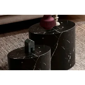 SalesFever Couchtisch 2er Set oval, in Marmoroptik - schwarz
