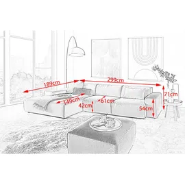 KAWOLA Sofa RANI Ecksofa Cord rosa Recamiere links - Rosa
