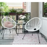 Songmics Balkonmöbel, Gartenmöbel-Set, 1 Tisch, 2 Stühle, Tischoberfläche aus Glas, weiß