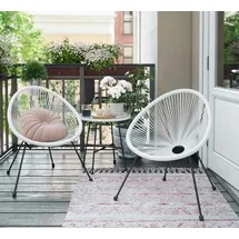 Songmics Balkonmöbel, Gartenmöbel-Set, 1 Tisch, 2 Stühle, Tischoberfläche aus Glas, weiß