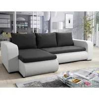 Easy4You Brooklyn Schwarz und Weiß Kunstleder Ecksofa L-Form 245 cm mit Schlaffunktion und Stauraum - Schlafsofa mit Bettkasten - Moderne Wohnzimm...