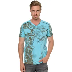 T-Shirt RUSTY NEAL "Rusty Neal T-Shirt", Herren, Gr. XXXL, blau (olivgrün), 100% Baumwolle, bedruckt, normal, Rundhals, Kurzarm, Shirts, mit coolem Allover-Print