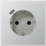 Jung SCHUKO-Steckdose mit USB-Ladegerät Safety+, Aluminium (AL 1520-18 C