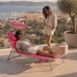 Tectake Chloé Sonnenliege 190 x 68 x 65 cm Pink