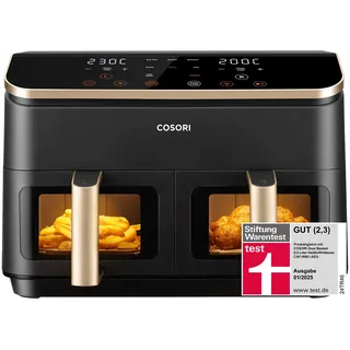 COSORI Heißluftfritteuse 2 Kammern, Airfryer Testsieger der Stiftung Warentest, 6-in-1 Dual Zone Air fryer 8,5 L, Heissluftfritteuse Doppelkammer mit Sichtfenster, energiesparend