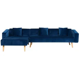 Beliani Eckschlafsofa 4-Sitzer VADSO Samtstoff Marineblau rechtsseitig