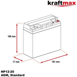kraftmax Industrial Pro Bleiakku [ 12V 20Ah AGM Hochleistungs- Blei Akku der Neusten Generation