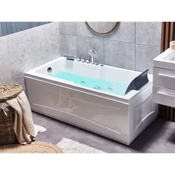 Whirlpool Badewanne weiß rechteckig mit LED 169 x 81 cm rechts ARTEMISA