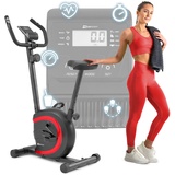 Hop-Sport Heimtrainer HS-015H, kompakter Hometrainer für Senioren geeignet, Fahrrad ideal für das Training zuhause, Pulssensoren & Anti-Rutsch-Pedale Rot