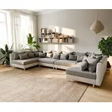 DeLife Wohnlandschaft Clovis XL Weiss Hellgrau Modulsofa - Grau/Hellgrau