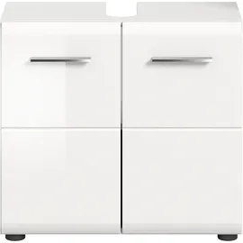 WELLTIME Waschbeckenunterschrank WELLTIME "FLORENZ, Breite 60cm, inkl. Siphonausschnitt, mit Türen oder Schüben", weiß (weiß, weiß hochglanz), B:60cm H:55cm T:30cm, Schränke, Waschbeckenunterschrank, hochwertige MDF Front, Griff chromglänzend, Badschrank, Bad