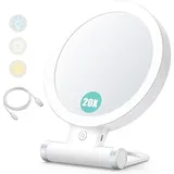 Vergrößerungsspiegel Mit Beleuchtung, 20-fache/1-fache Vergrößerung, Doppelseitig, Tragbarer Kosmetikspiegel, 3-farbige Beleuchtung, Verstellbarer Touchscreen