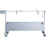 METRO Professional Holzkohle-/Spanferkelgrill, Edelstahl, 160 x 42 x 95 cm, mit elektrischem Drehspieß, inkl. Grillabdeckung, silber