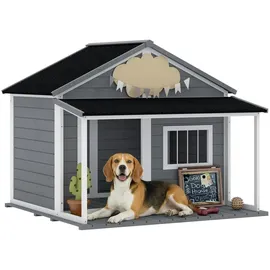 PawHut Hundehütte aus Holz Kleintierhaus Hundehaus mit Terrasse für draußen