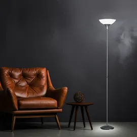 ETC Shop Stehleuchte Stehlampe Deckenfluter Wohnzimmerlampe, Schnurschalter, Metall titanfarben weiß, 1x E27 Fassung, DxH 28x180cm