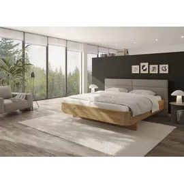 Home Affaire Massivholzbett »Latillé in Schwebeoptik« gepolstertes Kopfteil, wahlweise in Kernbuche o. Wildeiche und in 3 Größen erhältlich, Lieferung ohne Matratze, Kernbuche, , 81002859-0