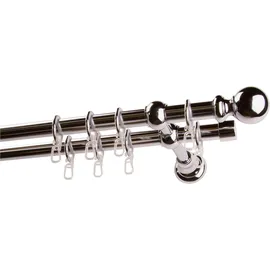 GARESA Gardinenstange Andrea grau (chromfarben), L:200cm Ø:20mm, Metall, Gardinenstangen, Vorhanggarnitur, verlängerbar, Endknopf Kugel lang, mit Ringen