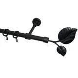 GARESA Gardinenstange GARESA "BLATT", schwarz, L:110cm Ø:20mm, Kunststoff, Metall, Gardinenstangen, Vorhanggarnitur, Kunststoff, verlängerbar, mit Ringe