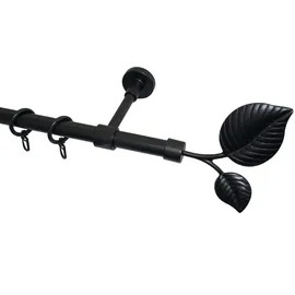 GARESA Gardinenstange GARESA "BLATT", schwarz, L:110cm Ø:20mm, Kunststoff, Metall, Gardinenstangen, Vorhanggarnitur, Kunststoff, verlängerbar, mit Ringe