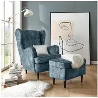 Ed exciting design Ohrensessel »Oskar«, mit Massivholzfüßen blau