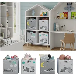 Vicco Faltboxen - 2er Set "Katzen & Vögel", 30 x 30 cm, Grau, Aufbewahrungsbox, abwaschbar