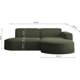 Kaiser Möbel Ecksofa, Sofa L form, Couch L form MODENA L STUDIO stoff Neve Olive Rechts