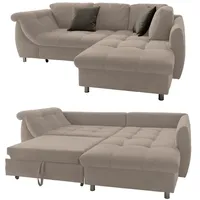 Luma-home Ecksofa mit Schlaffunktion 250/190/84 cm, Wellenfedern, Ottomane rechts,