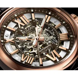 BULOVA HerrenArmbanduhr Analog Automatik Leder 98A165