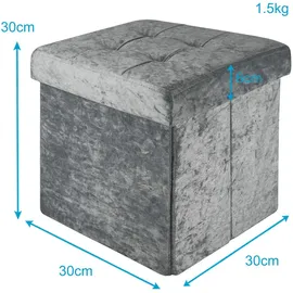 Intirilife Faltbarer Sitzhocker 30x30x30 cm in Samt Grau - Sitzwürfel