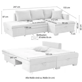 luma-home Ecksofa Schwenkfunktion Doppelbett, Schlafcouch Bettkasten, Cordbezug Beige Grau / 15215 - Beige/Grau