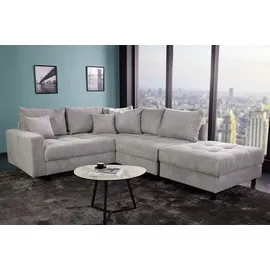 Riess-Ambiente Ecksofa KENT 220cm hellgrau Cord inklusive Hocker L-Form Wohnlandschaft