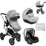 KIKKABOO Kombikinderwagen Irene 3 in 1 Babywanne Autositz Adapter Wickeltasche grau hellgrau