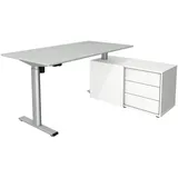 Kerkmann Move 1 base elektrisch höhenverstellbarer Schreibtisch ahorn, weiß rechteckig, T-Fuß-Gestell silber 150,0 x 80,0 cm