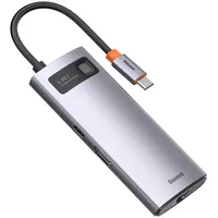Baseus Metal Gleam USB-C 6 Ports), Dockingstation + USB 3.2 Gen 1 (3.1 Gen 1) Type-C, 100 W, 10,100,1000 Mbit/s, Grau