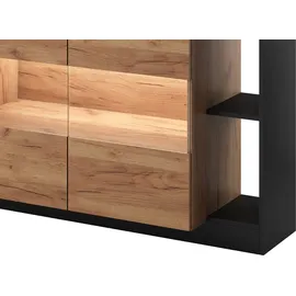 vente-unique 4-türige Kommode mit 4 Nischen und LED-Beleuchtung - Natürliches Licht und Anthrazit - IDESIA