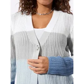 Casual Looks Ajour-Strickjacke mittelblau-ecru-geringelt 54