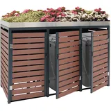 MCW 3er Mülltonnenverkleidung MCW-K14, Mülltonnenbox mit Pflanzkasten, 124x200x84cm WPC Edelstahl 107kg ~ Walnuss-Holzoptik