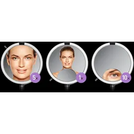 simplehuman Sensor trio mit LED Beleuchtung, Weiß ST3038 Make-up-Spiegel Freistehend Rund Silber