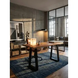KADIMA DESIGN Schreibtisch Massivholz Industriell 118x41 cm Akazie Live-Edge Goldbraun-Schwarz Schmal | Platzsparend Weser Kollektion Kadima Design