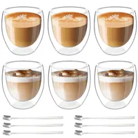 Latte Macchiato Gläser Doppelwandig Espressotassen Set: 6 x 80ml Doppelwandige Gläser mit 6 Löffeln, Cappuccino Tassen Kaffeegläser Kaffeetassen Eiskaffee Glas Thermogläser Kaffeebecher