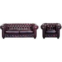 Vente-unique Chesterfield Garnitur 3+1 - Büffelleder - Rotbraun -