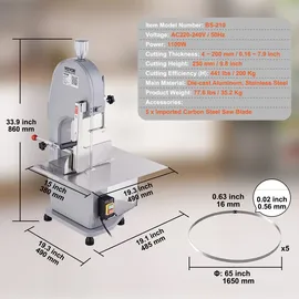 Vevor Fleischbandsäge Knochensäge 1100W Knochenschneidemaschine, Tischgerät