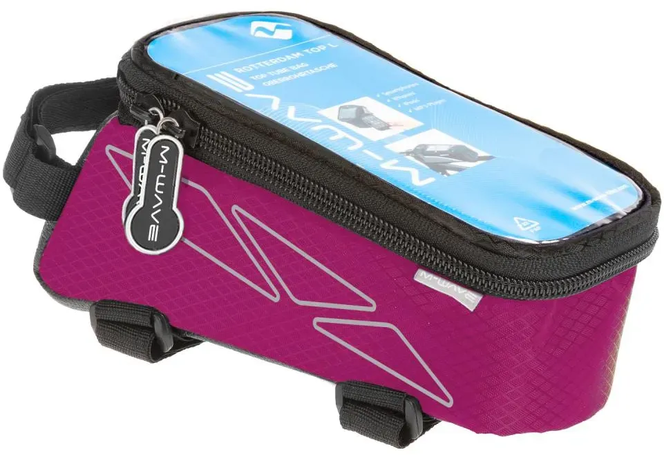 M-WAVE Rotterdam Top Oberrohrtasche  pink mit Smartphone-Fach und Klettbefestigung