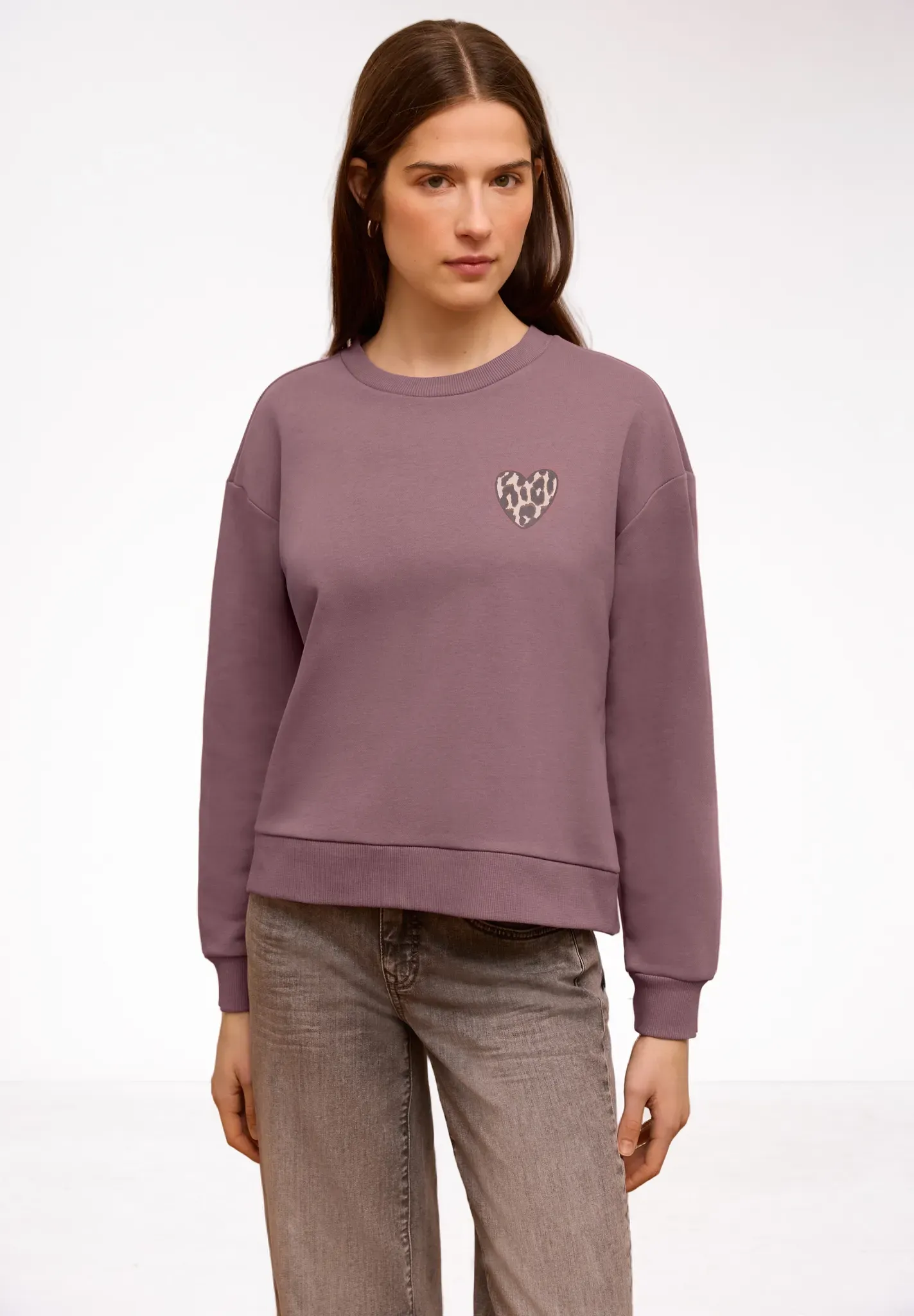 Sweatshirt STREET ONE STUDIO, Damen, Gr. 46, hazy rose, Sweatware, 60% Baumwolle, 40% Polyester, unifarben mit Farbeinsatz, normal, Rundhals, Rippbündchen, Sweatshirts Sweatshirt, Feinstrick