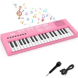 Costway 37 Tasten Keyboard Kinder, tragbares Kinderklavier mit 8 Rhythmen, 8 Klangfarben & 22 Demos, Kinderpiano elektronisch, E-Piano Klaviertastatur mit Mikrofon für Kinder ab 3 Jahren (Schwarz)