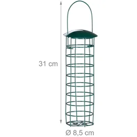 Relaxdays Meisenknödelhalter 3er Set, zum Aufhängen, Hxd 31x8,5 cm, Vogelfutterspender für Wildvögel, Metall, dunkelgrün