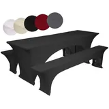 TexDeko Hussen für Bierzeltgarnitur 220 x 50cm, Blickdicht Biertischhusse 3TLG Set Anthrazit)