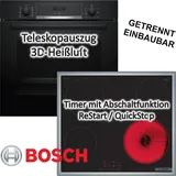 Bosch HERDSET BOSCH Backofen mit Elektro-Kochfeld autark 60 cm Teleskopauszug 3D Heißluft - Schwarz